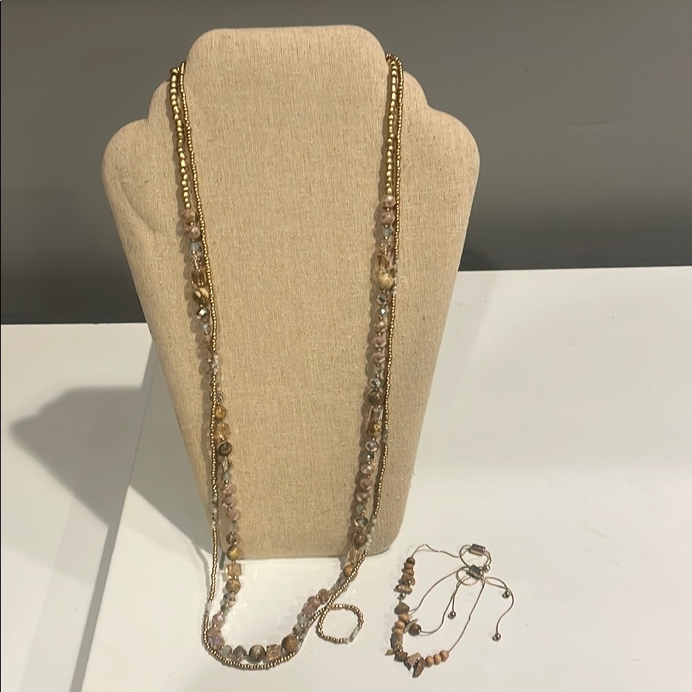 Elegant Gold and Brown Beaded Necklace Set